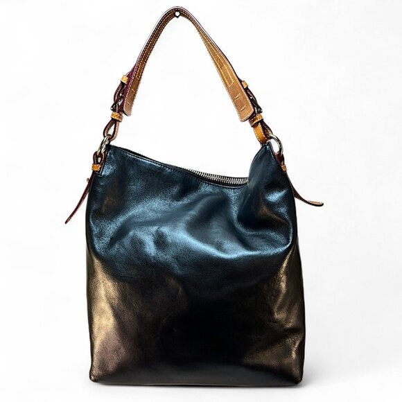 Dooney & Bourke Mckenkie Hobo Black & Brown Leather Bag Zipper, Tassel, Shoulder - Picture 2 of 16